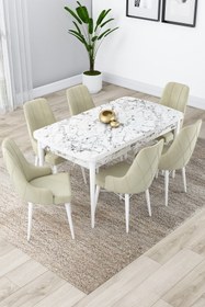 Resim Canisa Concept Lia Serisi Beyaz Mermer Desen Açılabilir 80x132 Mutfak Masası Takımı 6 Krem Sandalye 