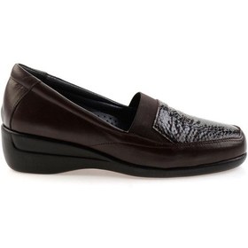 Resim Kahve Hakiki Deri Kadın Dolgu Topuklu Ayakkabı K01531254003 Kahve 