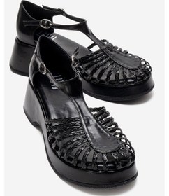 Resim Barry Siyah Örgü Detaylı Kadın Dolgu Topuklu Sandalet Siyah 