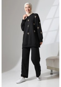 Resim Mihran Butik Kadın Siyah Mevsimlik Penye Alt Üst Spor Ve Rahat Tesettür Takım Siyah 