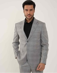 Resim Dufy Gri Erkek Slim Fit Ekose Desenli Mono Yaka Takım Elbise - 95012-gri Gri 
