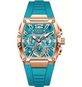 Resim Fochsia Lıge Öğrenci Saati Rose Golden Green Kadran Parlak Spor Kronograf Deri Kordon Diğer 