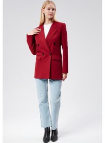 Resim Bordo Regular Astarlı Kruvaze Kapama Dokuma Oversize Blazer Ceket 001 