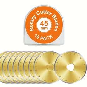 Resim 10 adet Titanyum Kaplamalı Döner Kesici Bıçakları, 45mm - Dikiş, Scrapbooking, Dikiş ve Sanat Eserleri için Dayanıklı ve Keskin Yedek Bıçaklar 