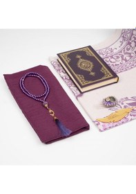 Resim Kuran + Seccade + Tesbih + Zikirmatik + Ayraç Hediye Seti Çanta Boy, Mor 