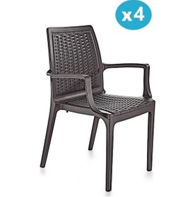 Resim Omnipazar Sy-2524 Örgü Desenli Rattan Bahçe Koltuk Sandalye 4'lü Set Kahverengi Kahverengi 