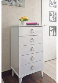 Resim Şifonyer 5 Çekmeceli Beyaz/Gümüş 