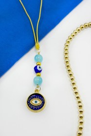 Resim biuti Turkuaz Taşlı Lacivert Göz Figürlü Araba Dikiz Ayna Süsü, Yeni Araba Hediyesi 