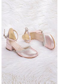 Resim Kiko Kids 771 Taşlı Kız Çocuk 5 Cm Topuklu Sandalet Ayakkabı Pudra 001 