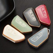 Resim VW Golf 8, MK8, ID3, ID4, Cupra, Skoda Octavia A8, SEAT Leon MK4, Formentor, Tarraco için Premium TPU Araba Anahtar Kılıfı Kapak - Metal Logo ve Düğme Erişimi ile Dayanıklı Koruyucu Kılıf - Siyah, Beyaz, Gri, Araba Anahtarı Kapağı 