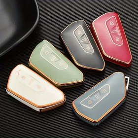 Resim VW Golf 8, MK8, ID3, ID4, Cupra, Skoda Octavia A8, SEAT Leon MK4, Formentor, Tarraco için Premium TPU Araba Anahtar Kılıfı Kapak - Metal Logo ve Düğme Erişimi ile Dayanıklı Koruyucu Kılıf - Siyah, Beyaz, Gri, Araba Anahtarı Kapağı 