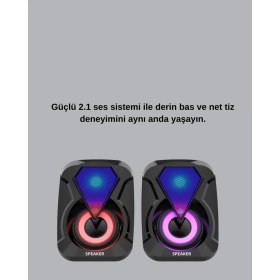Resim Ds-Derin Rgb LED Işıklı 2.1 USB Oyun Hoparlörü Derin Bas ve Net Ses 