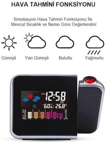 Resim UpWay Projektörlü LCD Ekranlı Dijital Masa Saati Yansıtmalı Tarih Derece Nem 