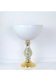 Resim Gold Beyaz Dekoratif Cam Babalı Metal Ayak 25 Cm Çapında Vazo Beyaz Altın 