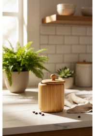 Resim Bambu Küçük Boy Şekerlik - Kapaklı Doğal Bambu Saklama Kabı 