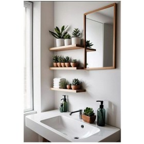 Resim Dekoratif Doğal Ahşap 3 Lü Takım 215 X 15 X 4 Cm Gizli Aparatlı Raf Ahşap 