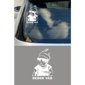 Resim Arka Cam Beyaz Renk Arabada Bebek Var Oto Sticker Etiket 20 cm 