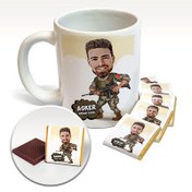 Resim Komando Karikatürlü Kupa ve Çikolata 