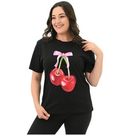 Resim Kadın Büyük Beden Kiraz Baskılı T-shirt 1785-24 001 