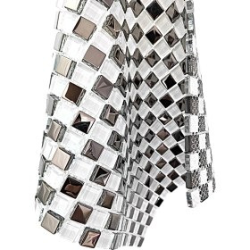 Resim MozaiKristaL Mutfak Tezgah Arası ve Iç Dekorasyon Için 15X15MM. Beyaz - Gümüş Krom Damalı 30X30CM. Fileli Kristal Cam Mozaik ( 11 File Karo = 1m2 Fiyatıdır. ) 