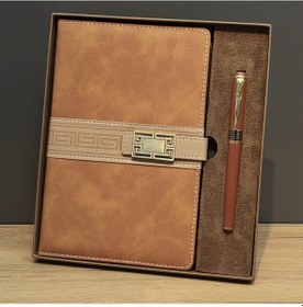 Resim Taba Rengi Termo Deri Defter Ve Metal Roller Kalem Seti 