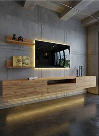 Resim Resital Ledli Duvara Monte Tv Sehpası - Çam - W6019-6 Çok Renkli 