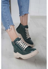 Resim Hakiki Deri Koyu Yeşil Kadın Casual Bot 232220206 001 