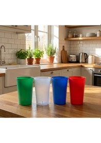 Resim 350ml 4'lü Renkli Kokusuz Kırılmaz Sofra Ve Piknik Bardağı Opak Şeffaf-mavi-yeşil-kırmızı 