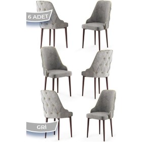 Resim Canisa Krax Serisi, 1.sınıf Babyface Kumaş Mutfak Sandalyesi, Kahve Metal Ayak, 6 Adet Gri Sandalye Sandalye Gri Ayaklar Kahve 