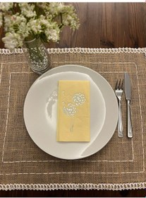 Resim Gümüş Yaldızlı Sarı Hindiba Çiçeği Baskılı Garson Katlama Peçete 16 Adet 