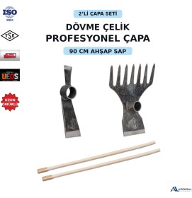 Resim Apeksal Dövme Çelik 2’li Çapa Seti - 90 cm Ahşap Saplı Baltalı Kök ve Tırmıklı Ormancı Bahçe & Tarım Çapası 