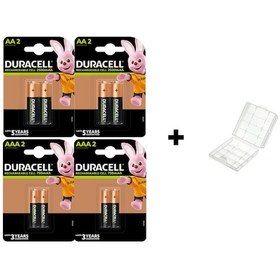 Resim Duracell 2500 mAh Şarjlı AA Kalem Pil 4'lü + 750 mAh AAA İnce Kalem Pil 4'lü + Pil Kutusu 