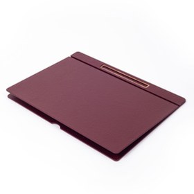 Resim Deri Kapaklı Masa Sümeni Bordo Ahşap Detaylı 50x35cm 
