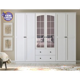 Resim Side Rose 6 Kapak 2 Çekmece Aynalı Mega Gardırop Beyaz 
