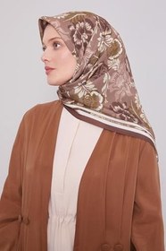 Resim Acı Kahve Gül Desen Aura Eşarp 