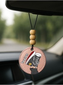 Resim Cekuonline Kişiye Özel İsim Yazılı 1.Sınıf Deri Ahşap Dekorlu Dikiz Aynası Süsü Pudra Pembe - Keyfim Gıcır 