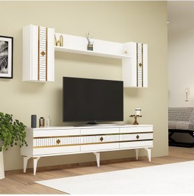 Resim Lenora Tv Ünitesi Takımı Beyaz-altın 