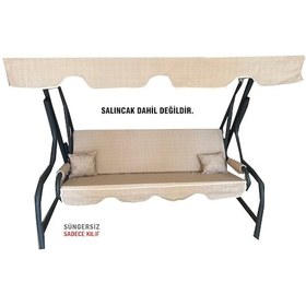 Resim 3 Kişilik Salıncak Minderi Süngersiz Kılıfı Krem Bahçe Minderi (547460884) 