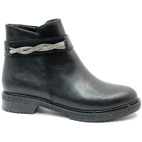 Resim Mehtap Taş Dekolteli Düz Kaymaz Taban Kadın Bot Siyah 