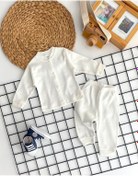 Resim DERİNBEBE Neşeli Bebekler Çizgili Kumaş Önden Çıtçıtlı Pijama Takımı Beyaz 