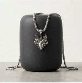 Resim Viking Kurt Başı Kolye Erkek 925 Ayar Gümüş Wolf Head Pendant Minimalist Nordic Erkek Kolyesi 