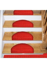 Resim Oval Benekli Bukle Halıdan Alınlıklı Basamak Ve Merdiven Paspası 16'lı - Bordo Null 