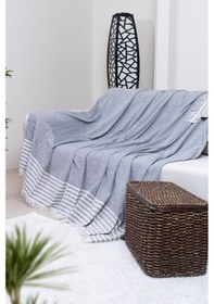 Resim Pamuklu Püsküllü Elmas Desenli Koltuk Örtüsü 170x210 Cm Dekoratif Kanepe, Yatak Ve Tv Örtüsü Koyu Gri 