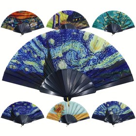 Resim 1 adet Boho Chic Kadın Katlanır Fan - Hafif Taşınabilir Gökyüzü Tasarımı, Yıldız ve Ay Sanatı, Dayanıklı Plastik Kolu, Kompakt ve Şık, Günlük veya Resmi Durumlar için Taşınabilir Fan, Resmi Aksesuar, Sanatsal Tasarım, Zarif El Sanatları 