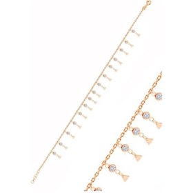 Resim Sogutlusilver Gümüş Rose Zirkon Taşlı Çift Sıra Üçgen Pullu Halhal Gümüş 