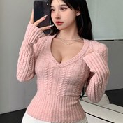 Resim Kadın V Yaka Kablolu Kısa Kazak - Bordo Ribana Dokulu, Orta Esneklikli Dar Kesim İlkbahar/Yaz Üstü, Ortadoğu Tarzı Tasarım, Günlük ve Resmi Giyim İçin Şık Kazak, Zarif Stil, Kaliteli Dikiş, Moda Tutkunları İçin Şık Üst 