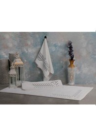 Resim Leydi Home Balıksırtı Gümüş Nakış Banyo Paspası 3 Parça Gümüş 
