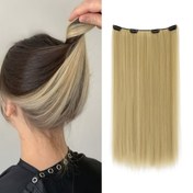 Resim 20 İnç Görünmez Saç Uzantıları, Kadınlar İçin Renkli Düz Uzun Sentetik Peruk, 55.88 cm, 4 Klips ve Isıya Dayanıklı Lifler ile. 