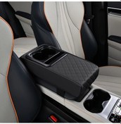 Resim Xuweiwei Siyah Faux Leather Merkezi Konsol Yastigi Dirsek Dinlenme Bardak Tutucu Depolama Kutusu 