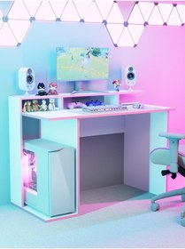 Resim Detamob Beyaz Oyuncu Masası, %100 MDF, Profesyonel Gaming Oyuncu Masası, Pembe - Beyaz, 60x120cm 